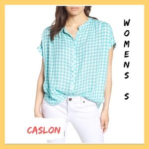 Designer CASLON Plaid Button Top NWT P3